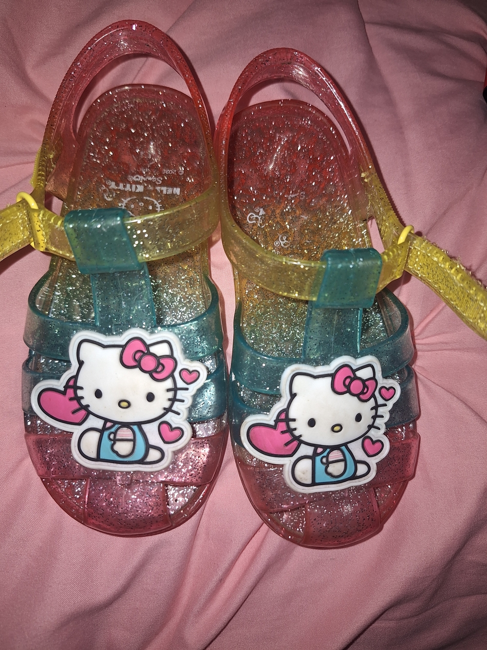 Hello Kitty Glitter Jelly Sandals in Pink, Blue & Yellow